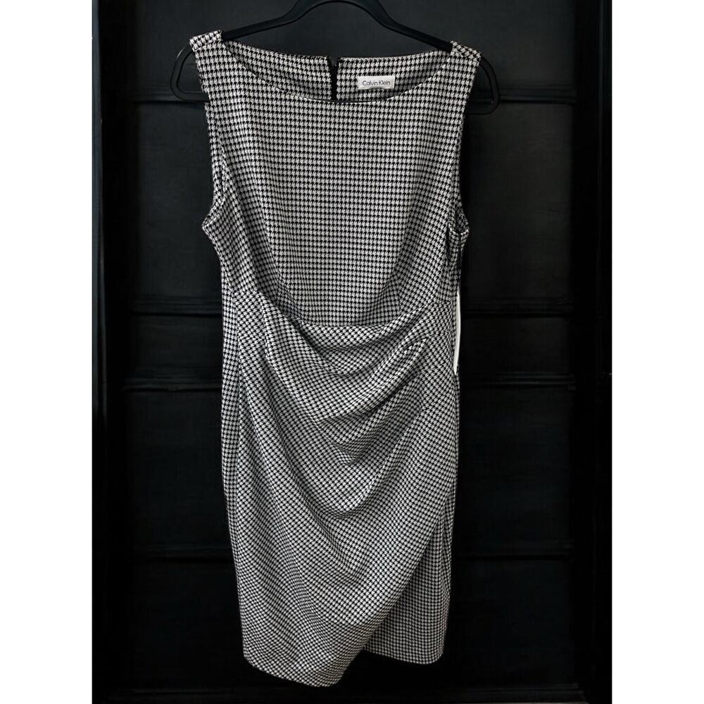 NWT Calvin Klein Women's Black White Houndstooth Sheath Dress - Size 12